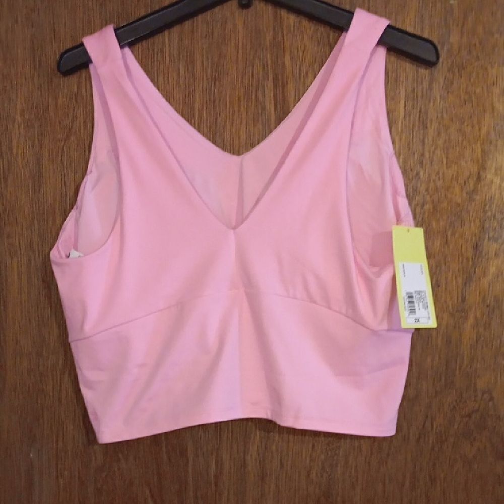 All In Motion‎ Pink V-Neck Crop Top With Built In Bra Removable Cups